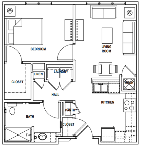 one bedroom Floor Plan at Sweetwater Point, Douglasville